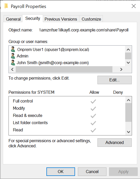 Payroll properties screenshot