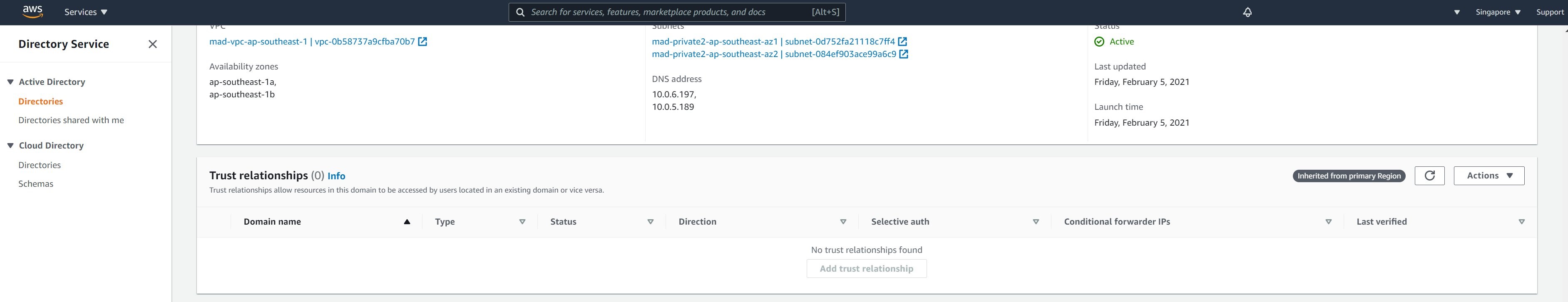 Creation of trusts from secondary Region in AWS Managed Microsoft AD