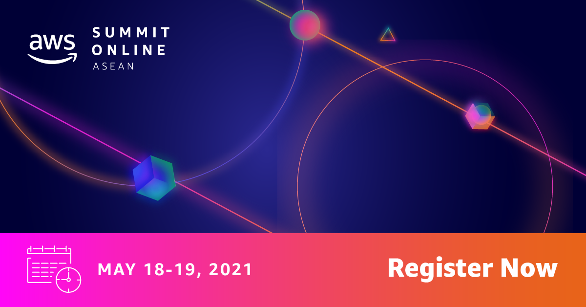 Advertisement for AWS Summit Online ASEAN on May 18 and 19, 2021