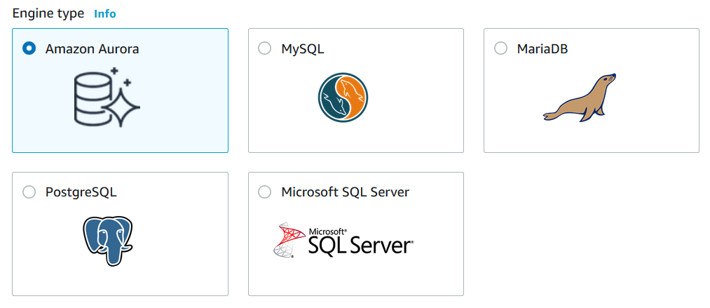 Figure 1. Amazon RDS Database Engine Selection