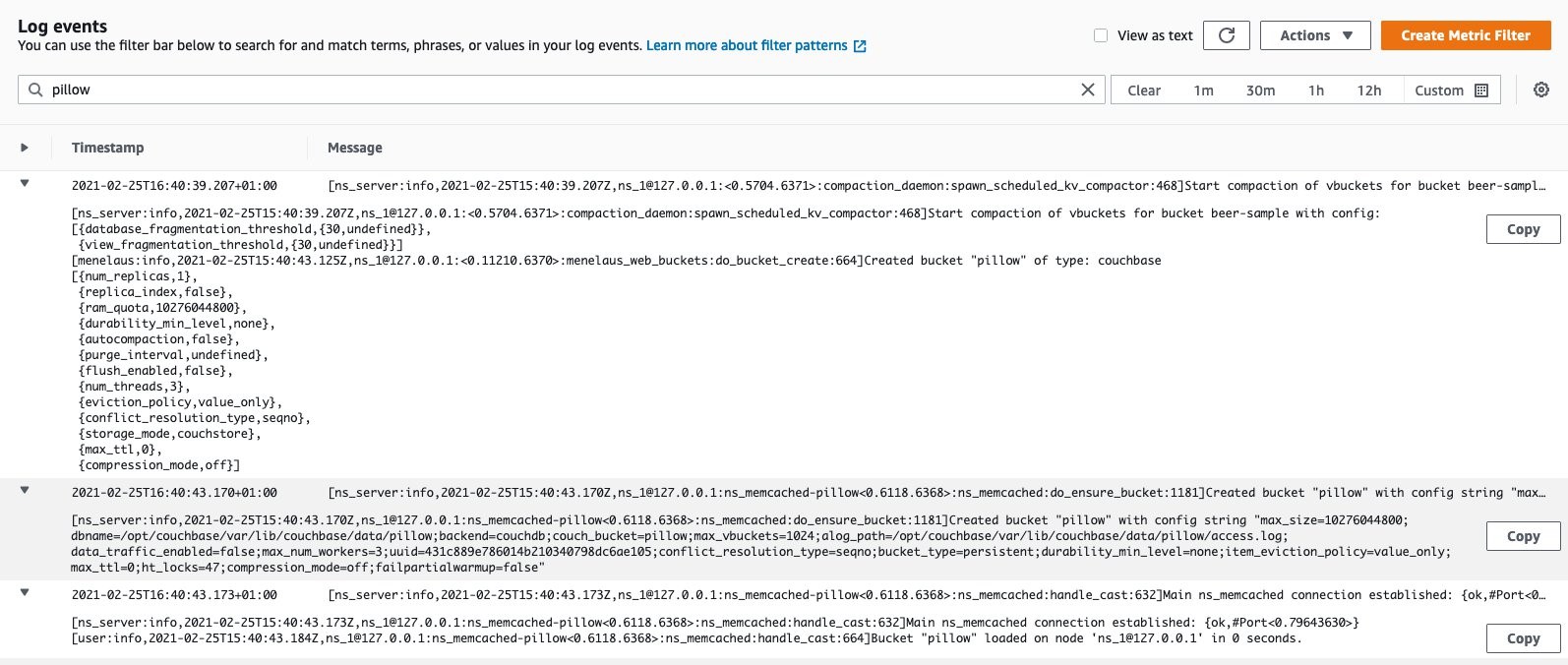 Figure 9 showing node info logs in CloudWatch Logs browsed from AWS Console