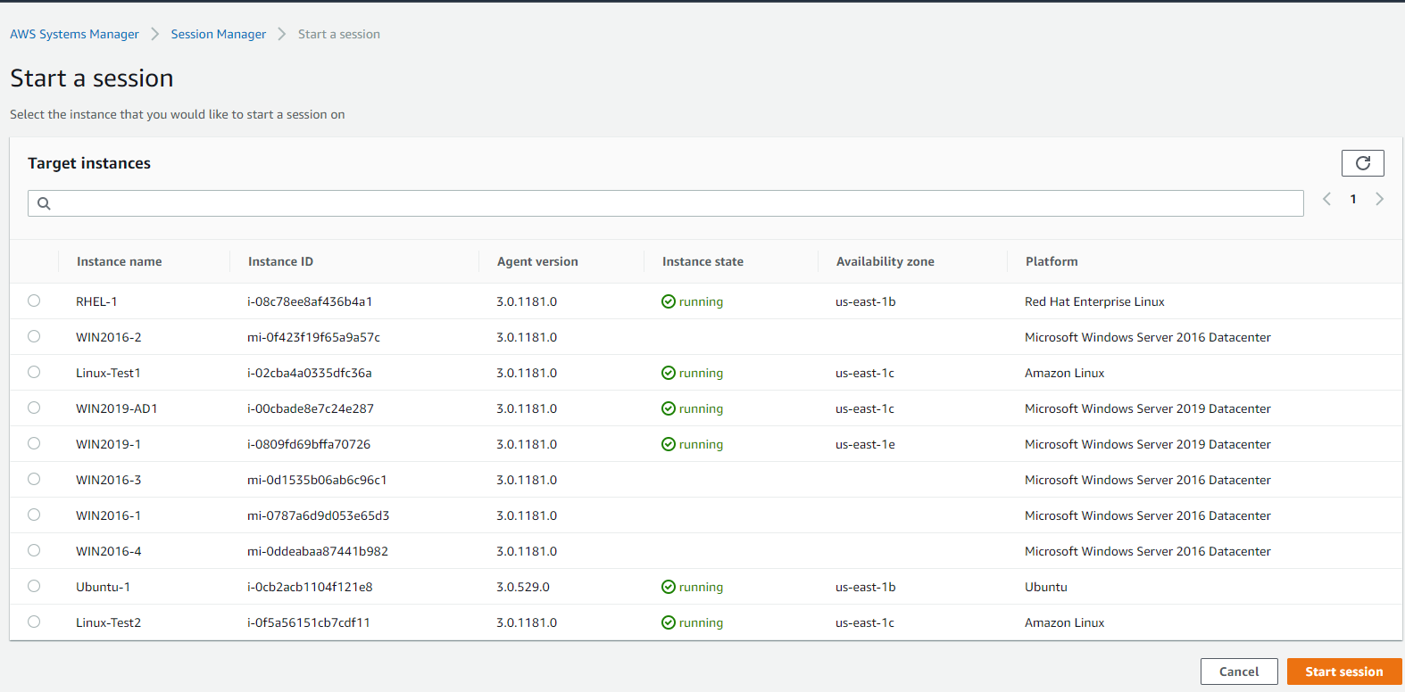 Figure 1. Initiating instance management via Session Manager