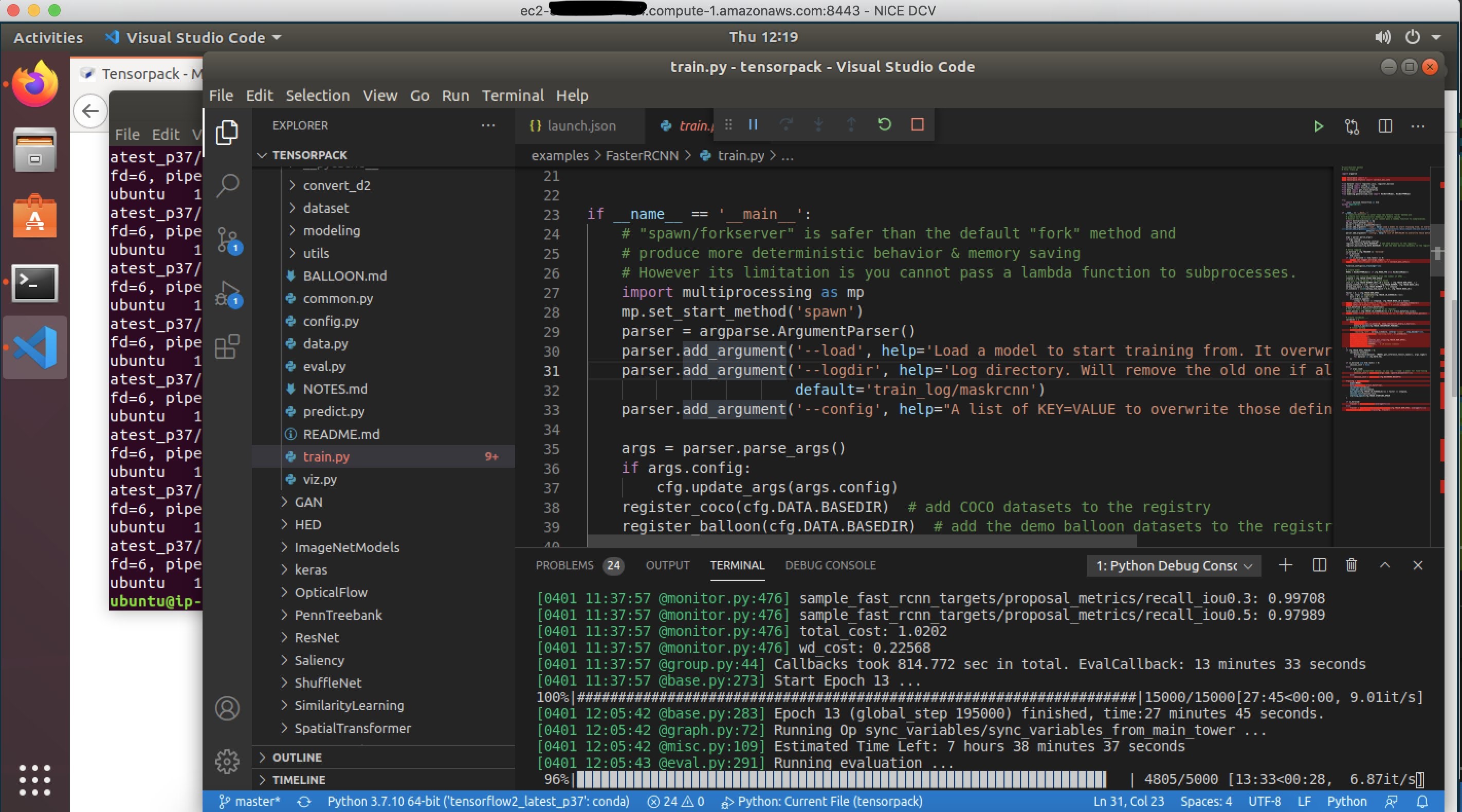 Screenshot showing Developing on deep learning desktop with Visual Studio Code IDE