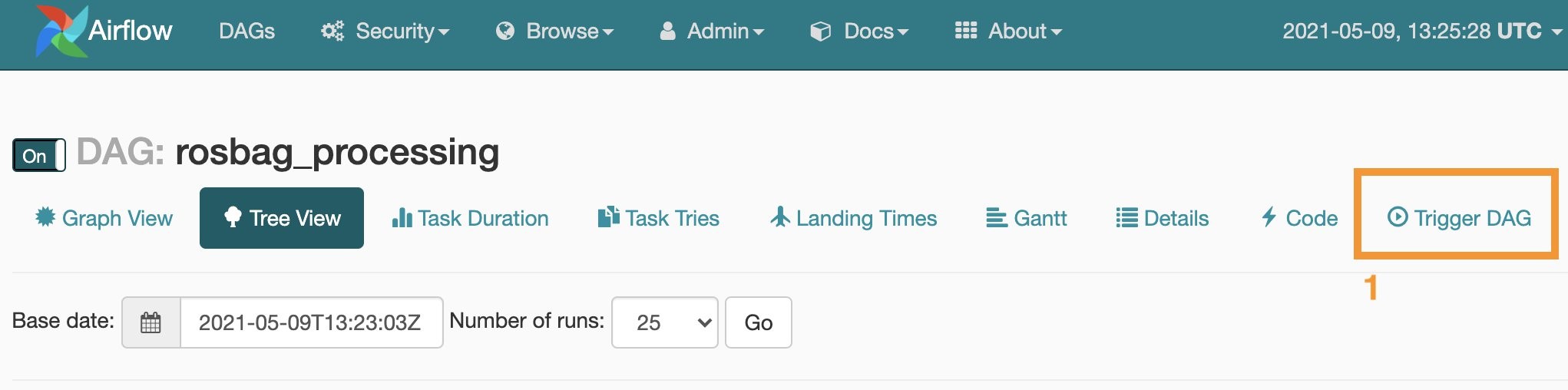 Figure 10 - Manually start the workflow by choosing Trigger DAG