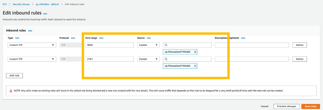 Figure 11 - Screenshot showing Edit Inbound Rules added