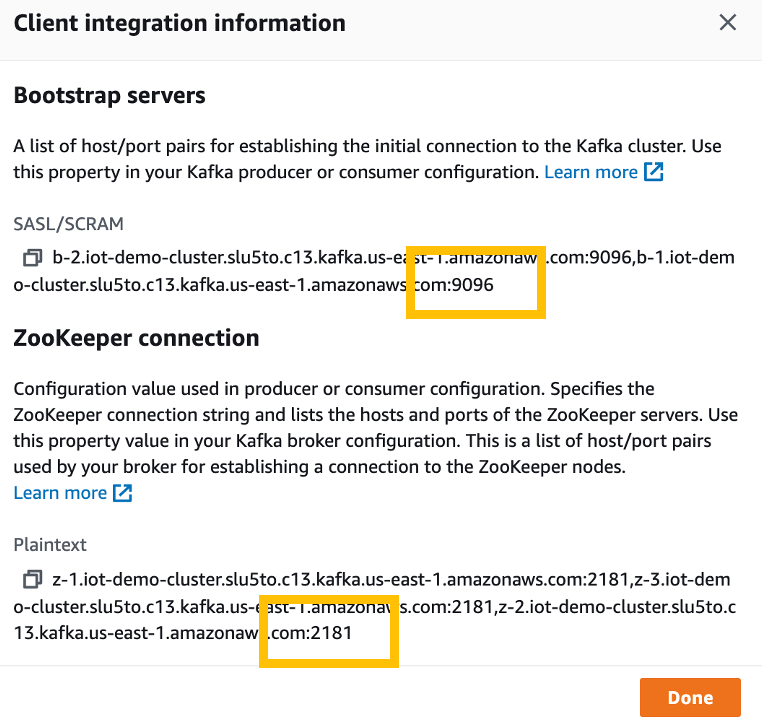 Figure 13 - Screesnhot showing client integration information