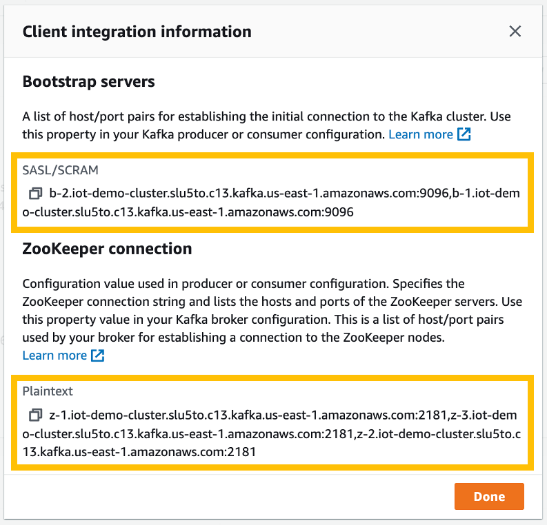 Figure 14 - Screenshot showing client integration information