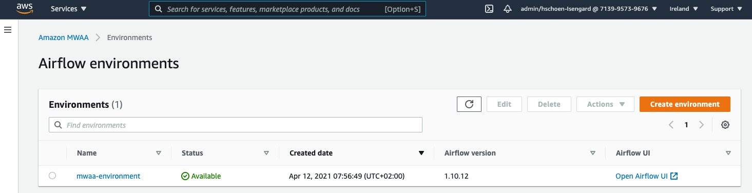 Figure 5 - Screenshot showing Airflow Environments