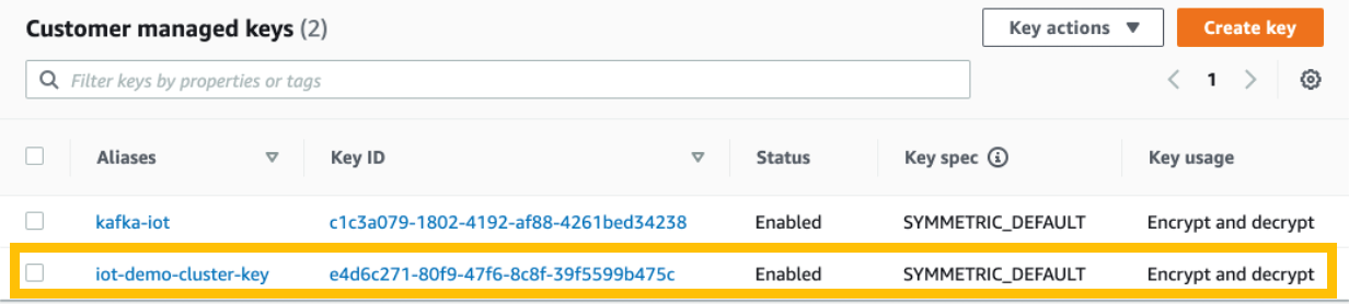 Figure 6 - Select the newly-created Customer Managed Key as the encryption key