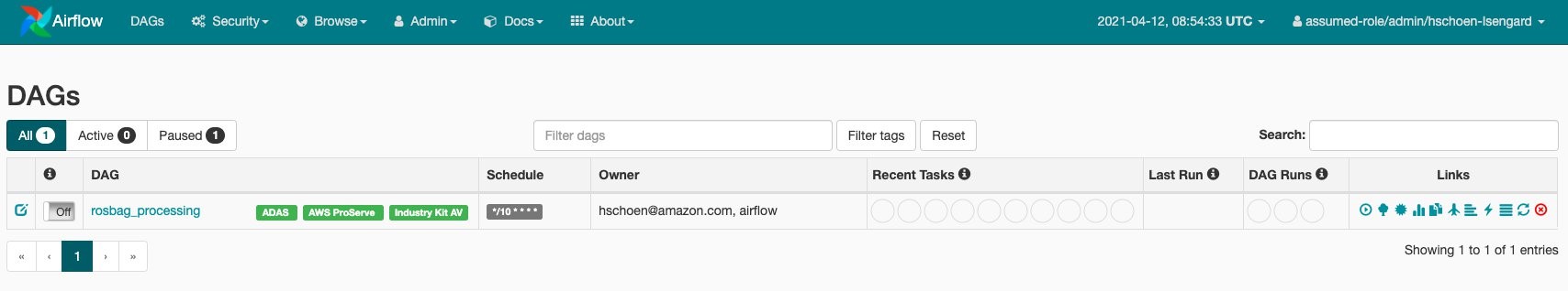 Figure 6 - The Airflow UI and the ROS bag image processing DAG