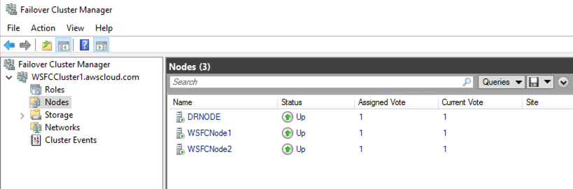 Figure 3 –Shows all three nodes status participating in Windows Failover Cluster 