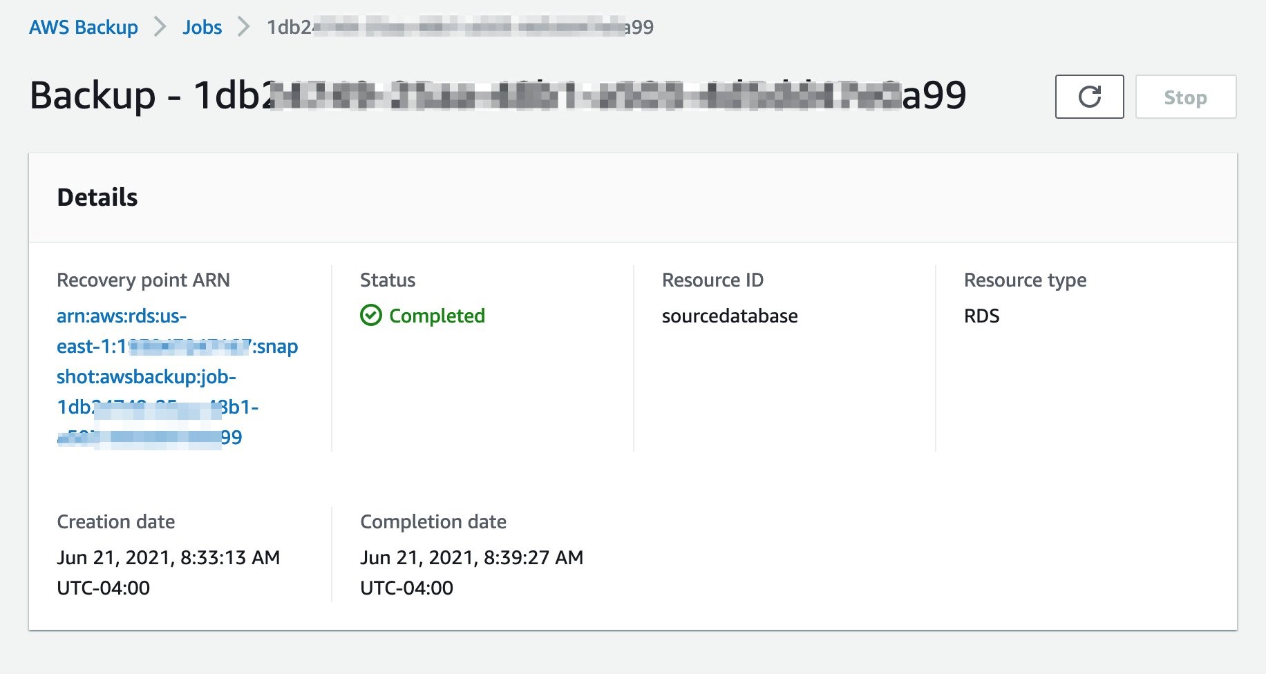 Figure 5: Completed on-demand backup