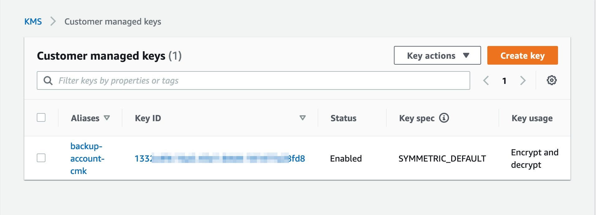 Figure 7: CMK in backup account