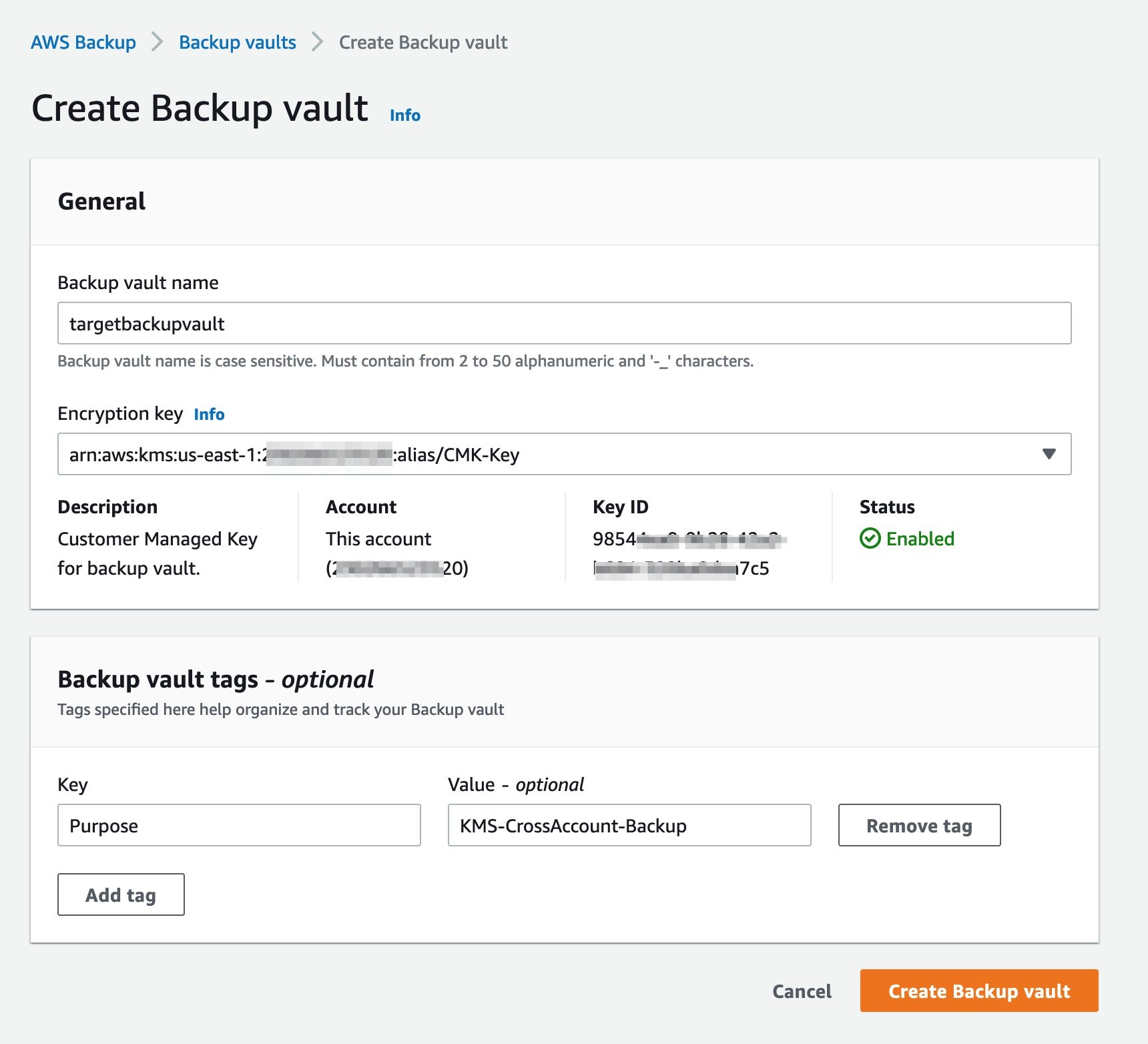 Figure 8: Create backup vault