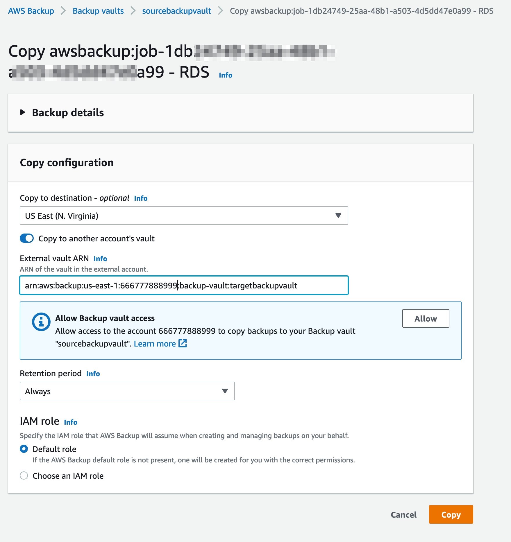 Figure 9: Copy job initiation