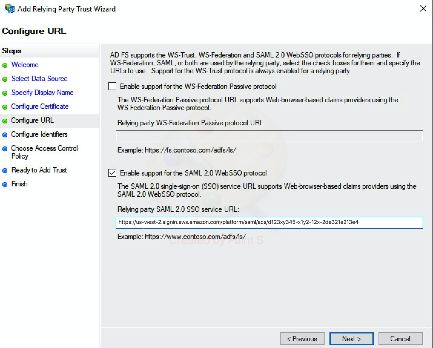 Figure 2 - Add AWS SSO as a Relying Party in AD FS