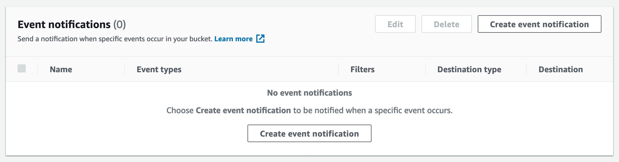 Figure 1. Properties tab showing S3 Event Notifications subresource