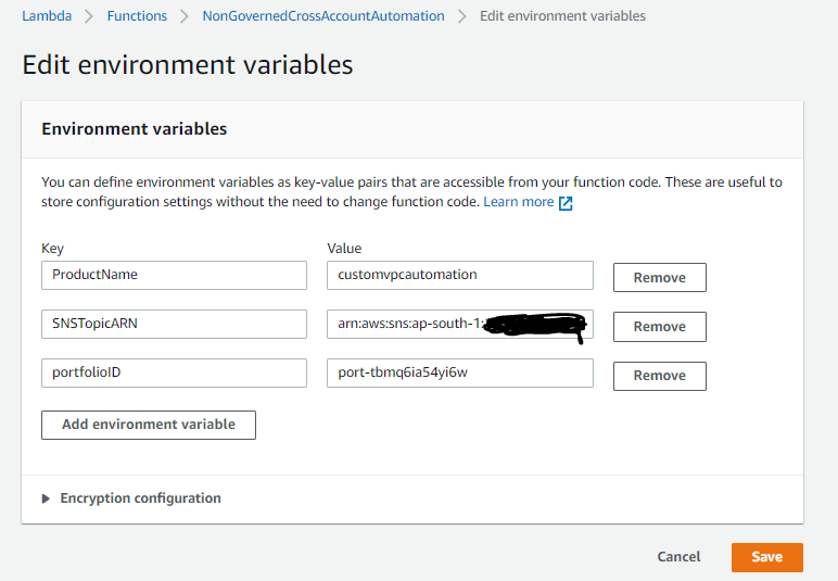 Figure 10. AWS Lambda function environment variable