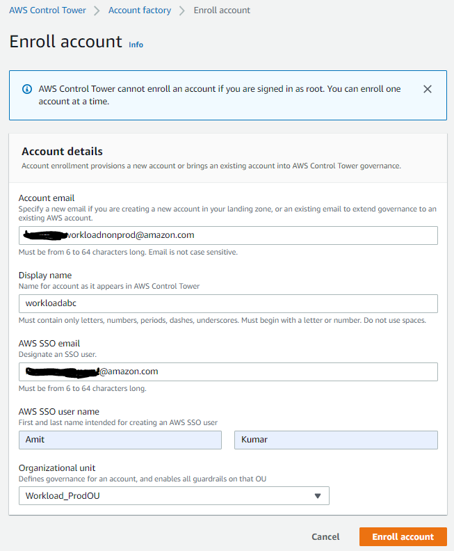 Figure 12. AWS Control Tower new account creation