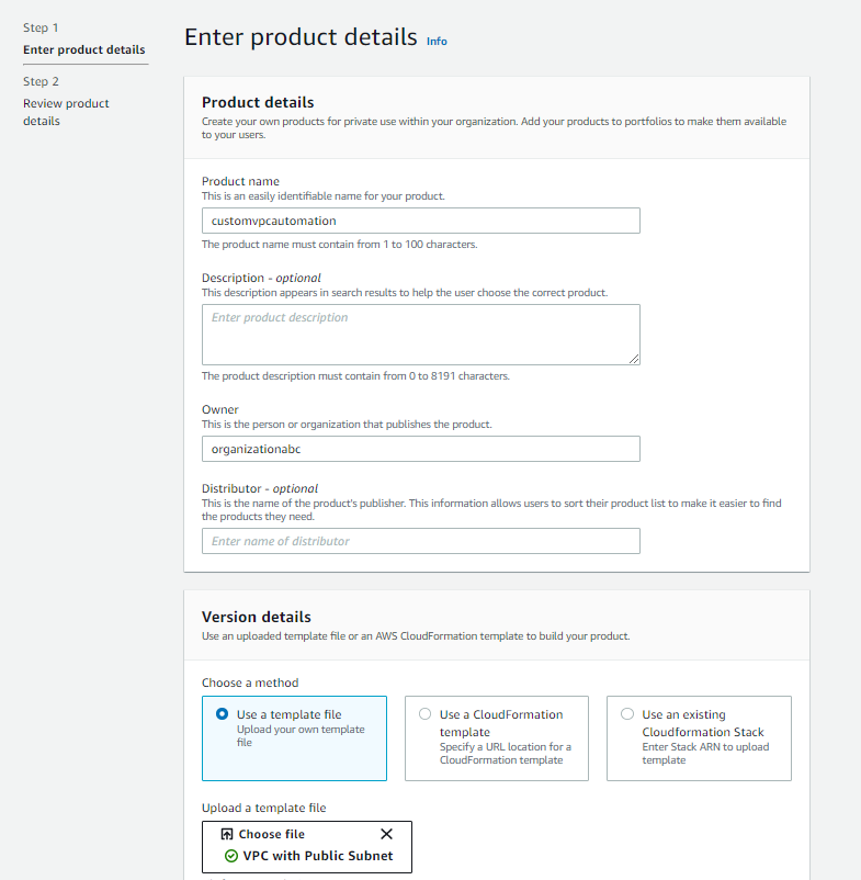 Figure 3. AWS Service Catalog product