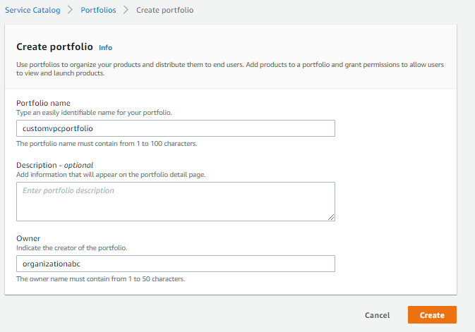 Figure 5. AWS Service Catalog portfolio