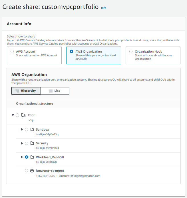 Figure 7. AWS Service Catalog portfolio sharing