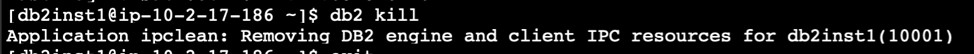 Figure 10. Issue db2_kill on the database server