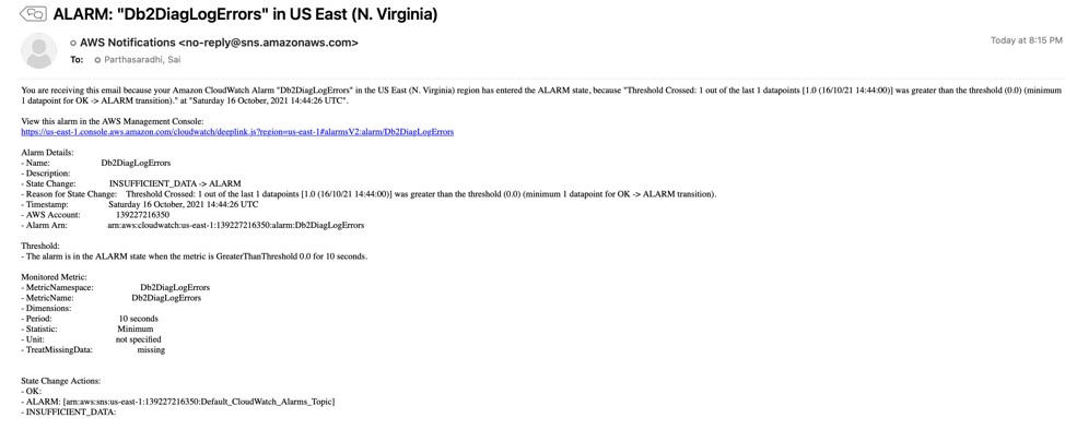 Figure 11. Email notification for error monitoring