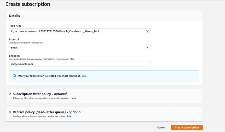 Figure 3. Create SNS subscription