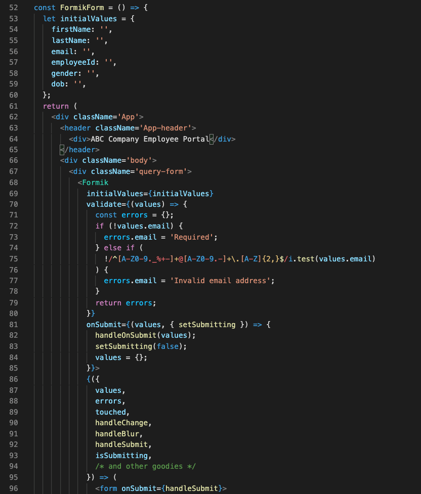 Figure 11. React code with the UI components