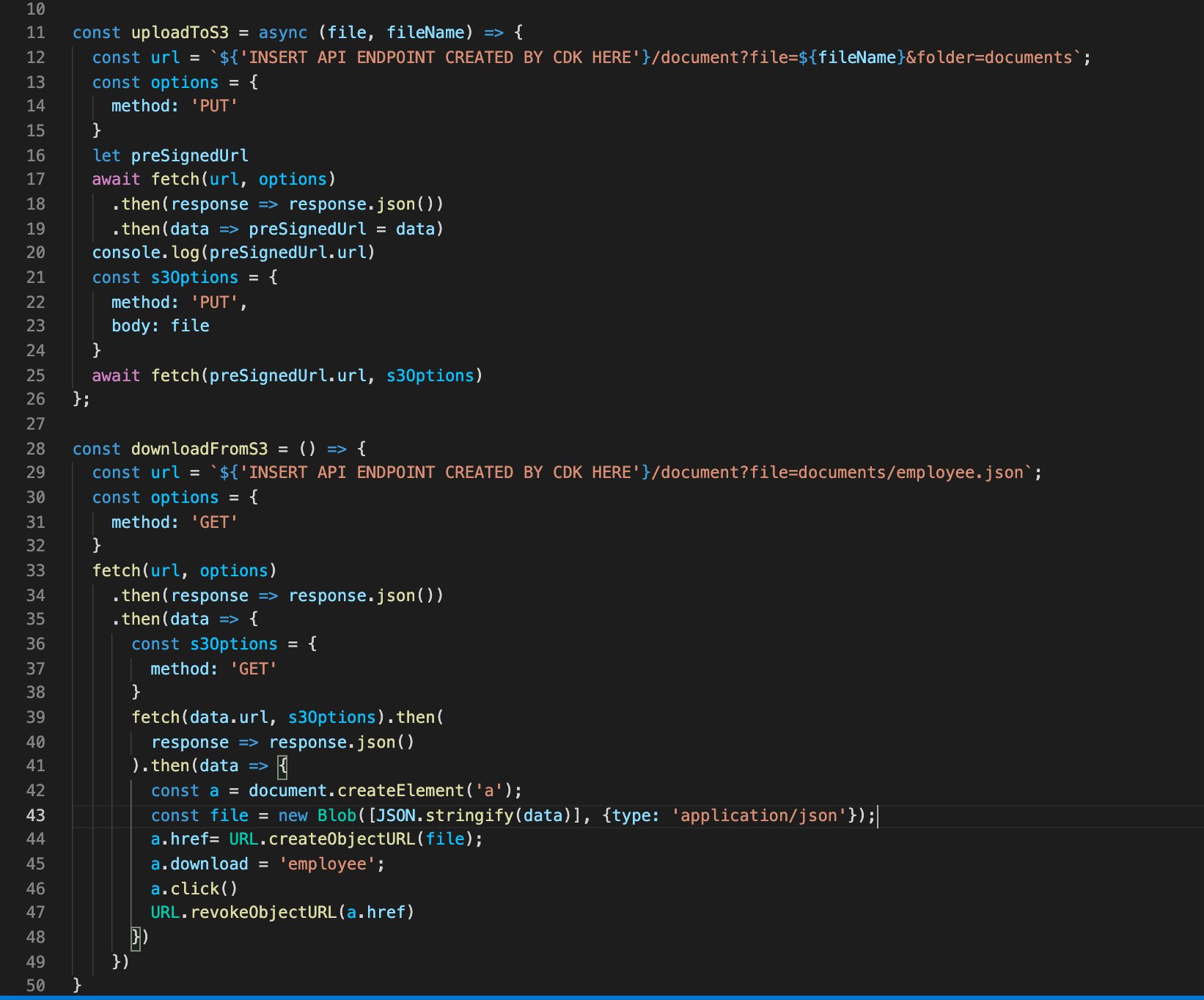 Figure 12. Code to upload to S3 bucket and download from S3 bucket