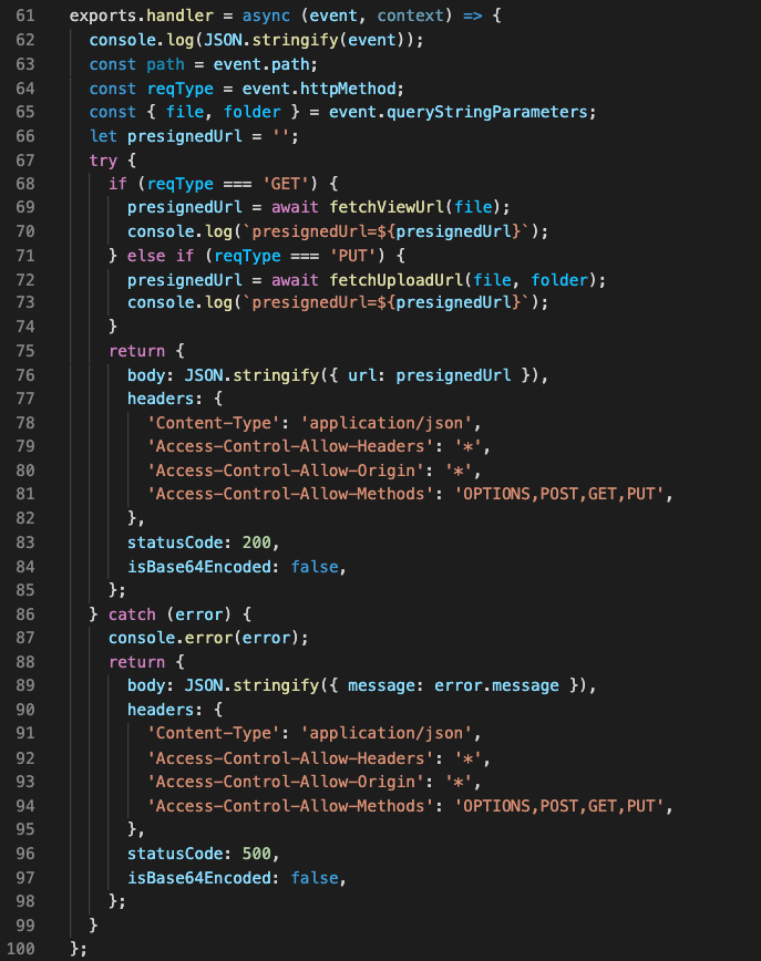 Figure 3. Lambda’s handler function for GET request type