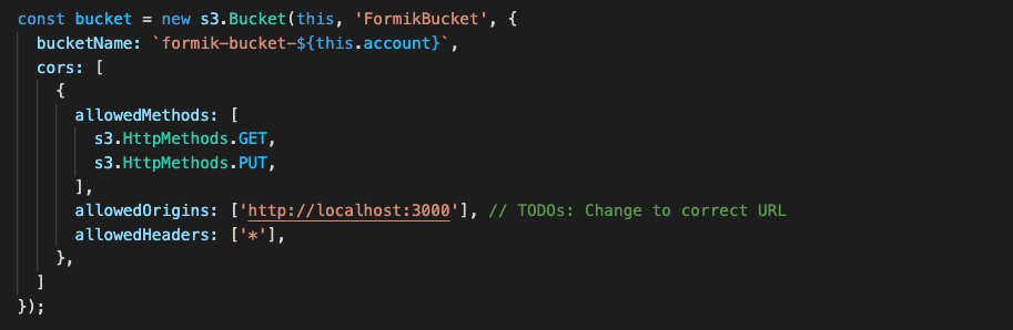 Figure 6. CDK stack code that creates a new S3 bucket