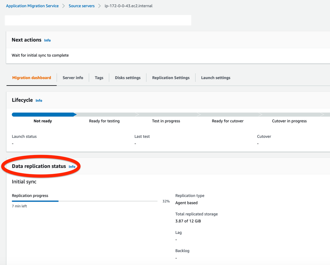 Figure 3. Monitoring initial replication status