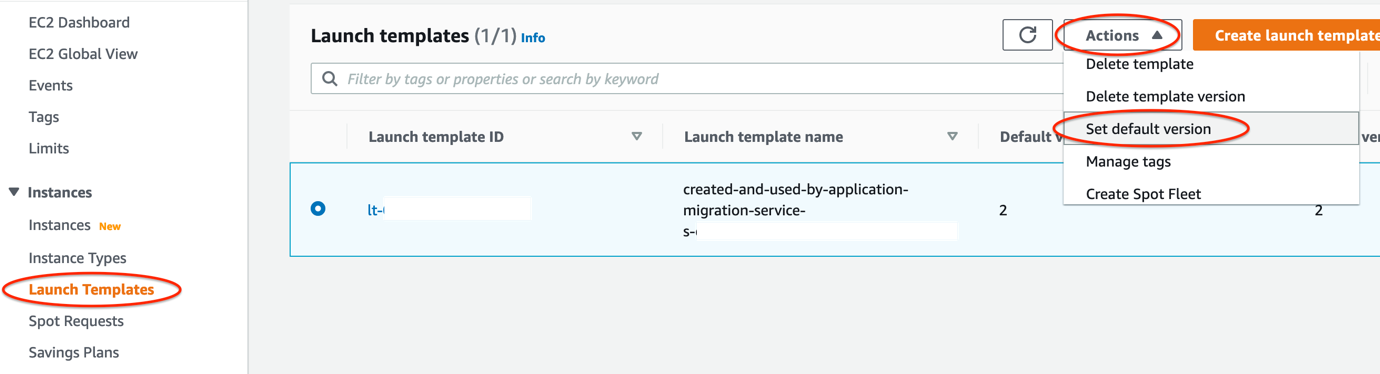 Figure 5. Setting up your Launch template as the default