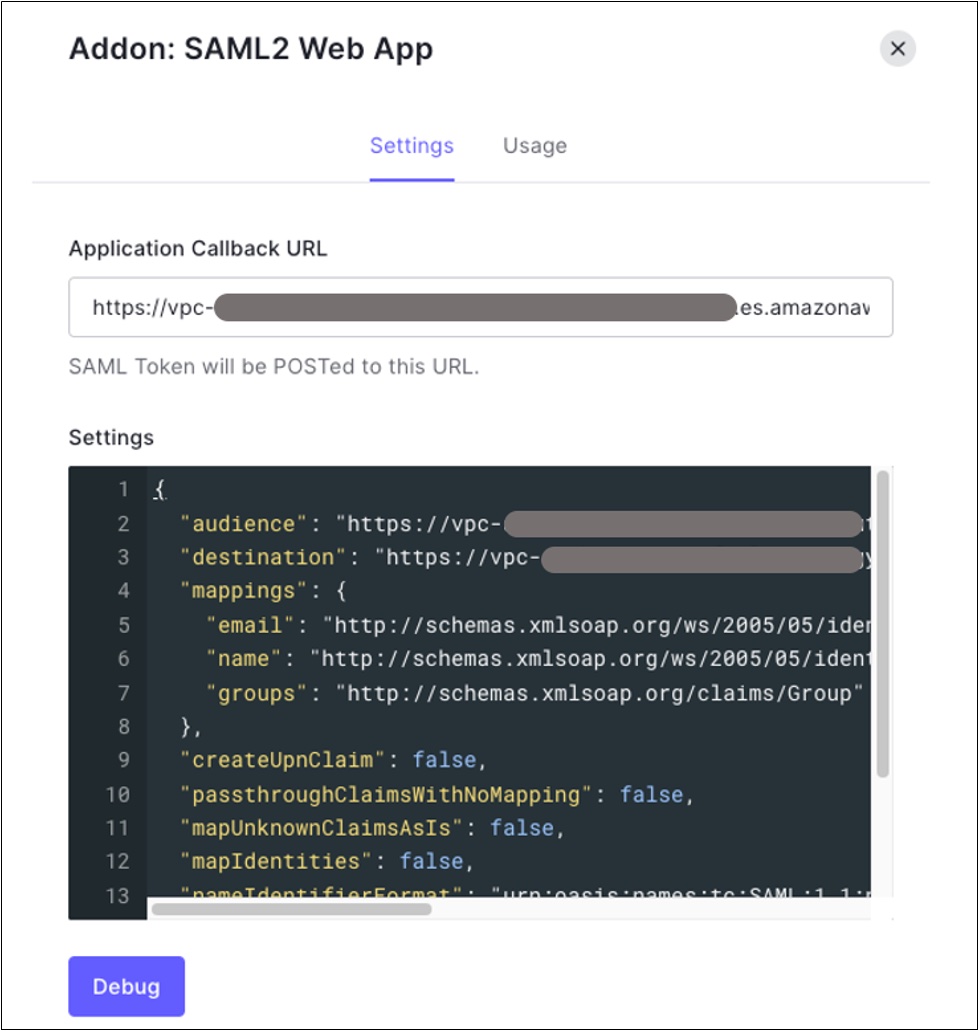 The diagram depicts the configuration of Auth0 SAML parameters