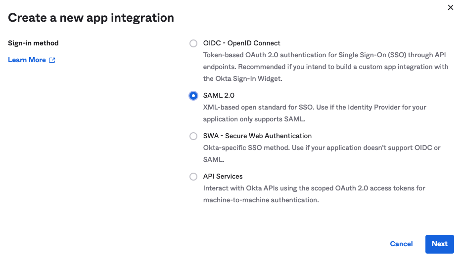 Creating a SAML app integration in Okta