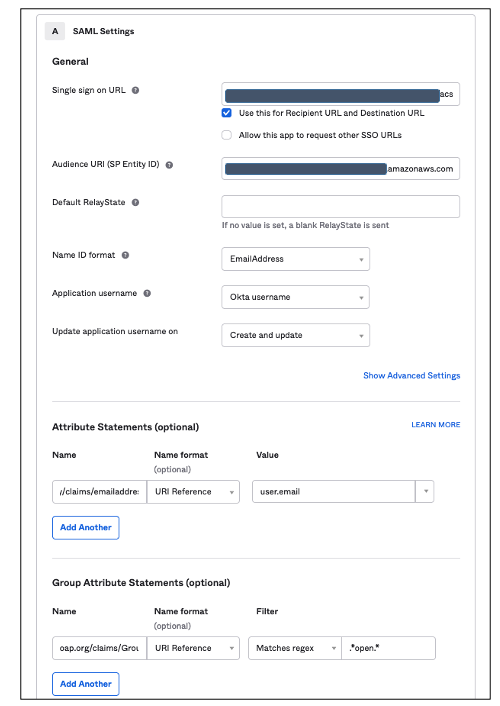 SAML configuration in Okta