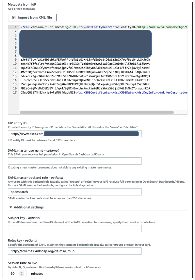 Configuring Amazon OpenSearch Service SAML parameters