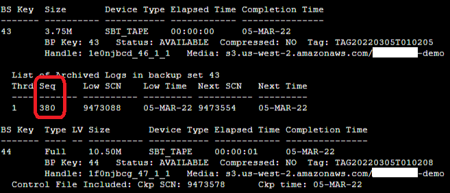 Sample output of Oracle RMAN “list backup” command