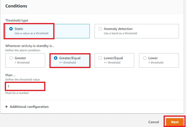 Amazon CloudWatch alarm condition