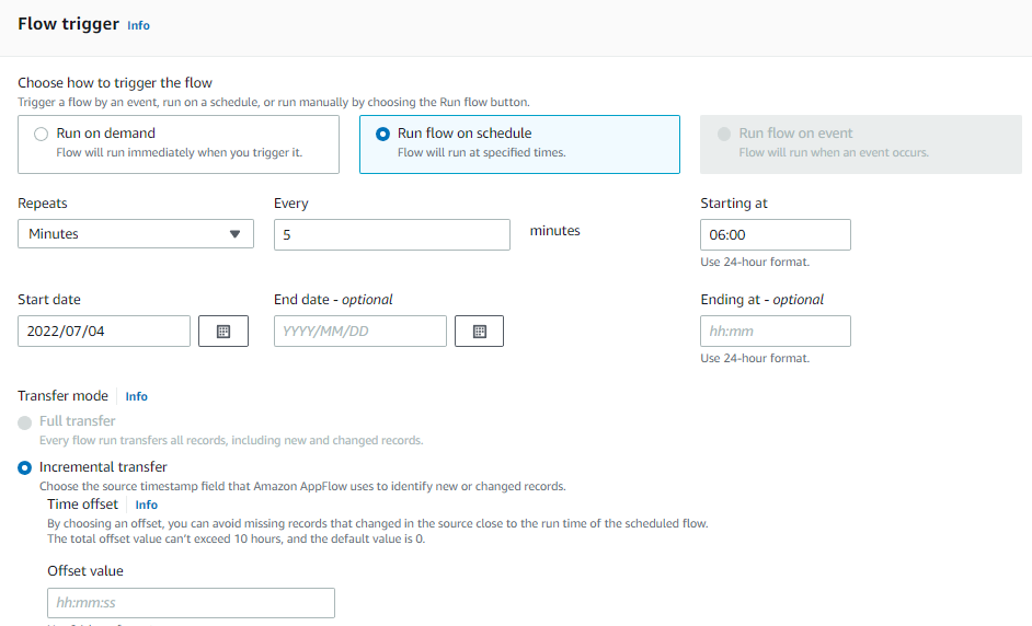 Trigger pattern for schedule-based output flow