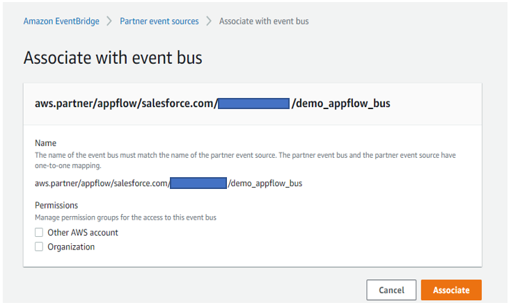 Associating input flow partner event source with the Amazon EventBridge bus