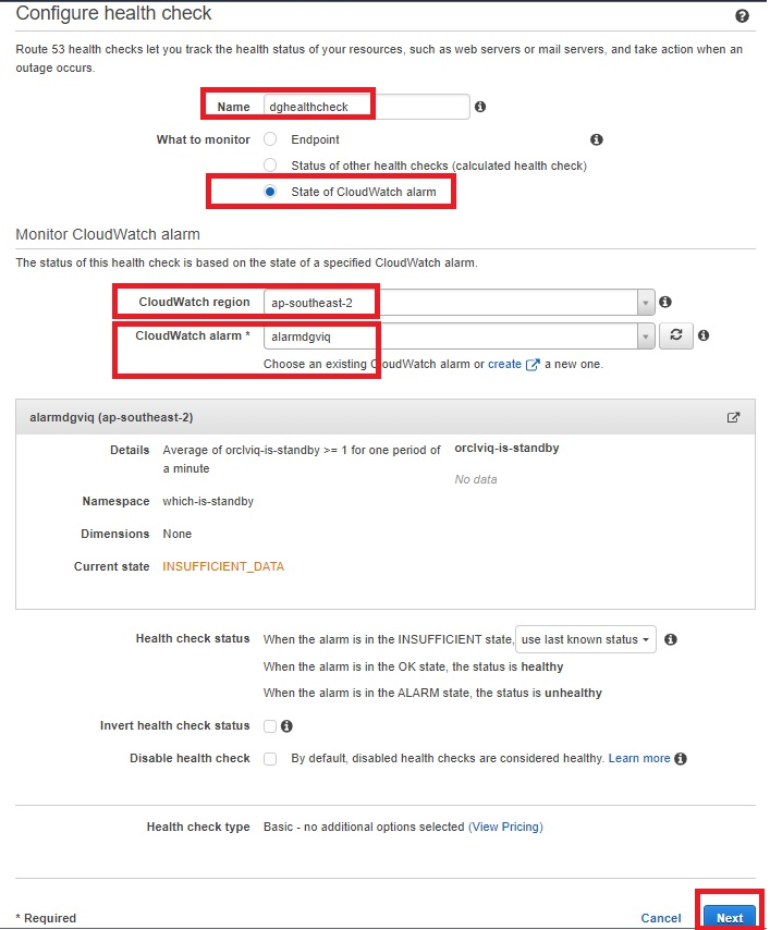 Amazon Route 53 health check parameters