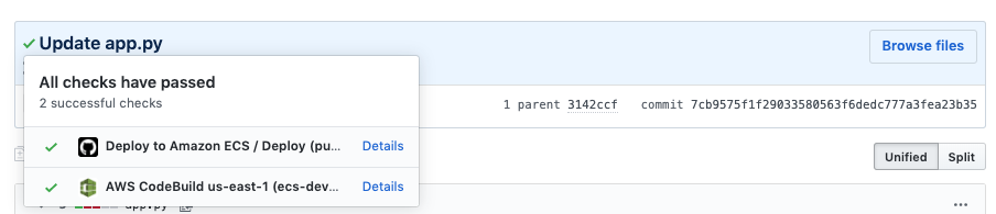 Example Successful GitHub Commit Status