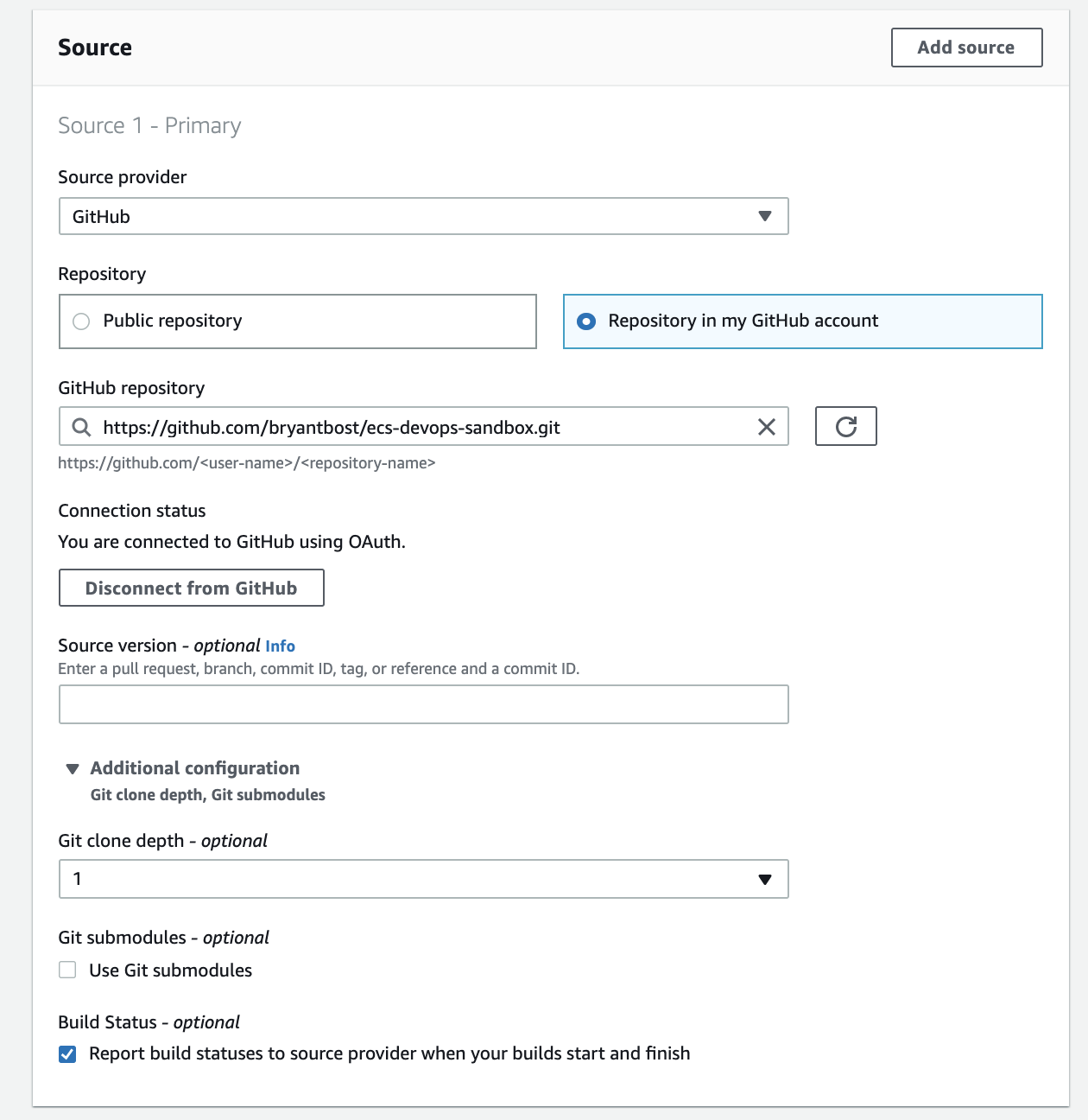 Example CodeBuild Source Configuration