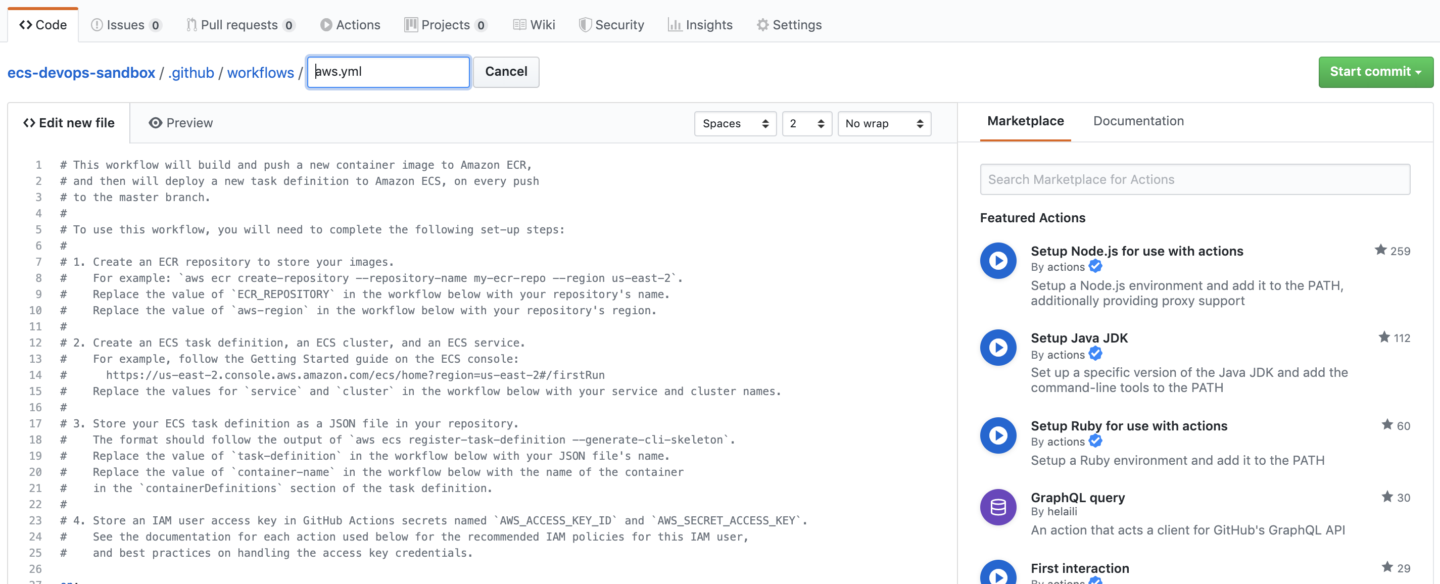 ECS のための GitHub ワークフローの例