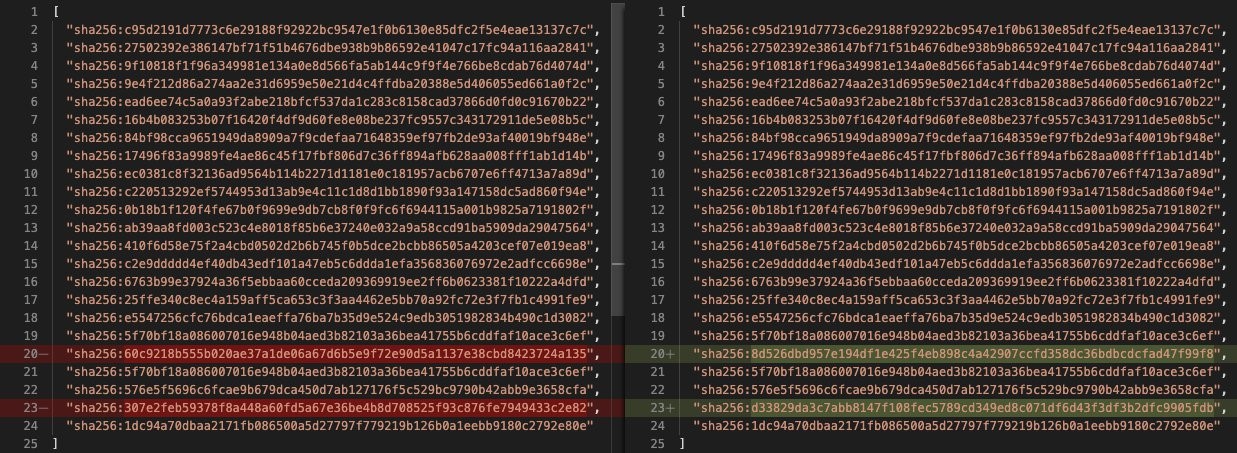 Comparison of image layers from two different builds