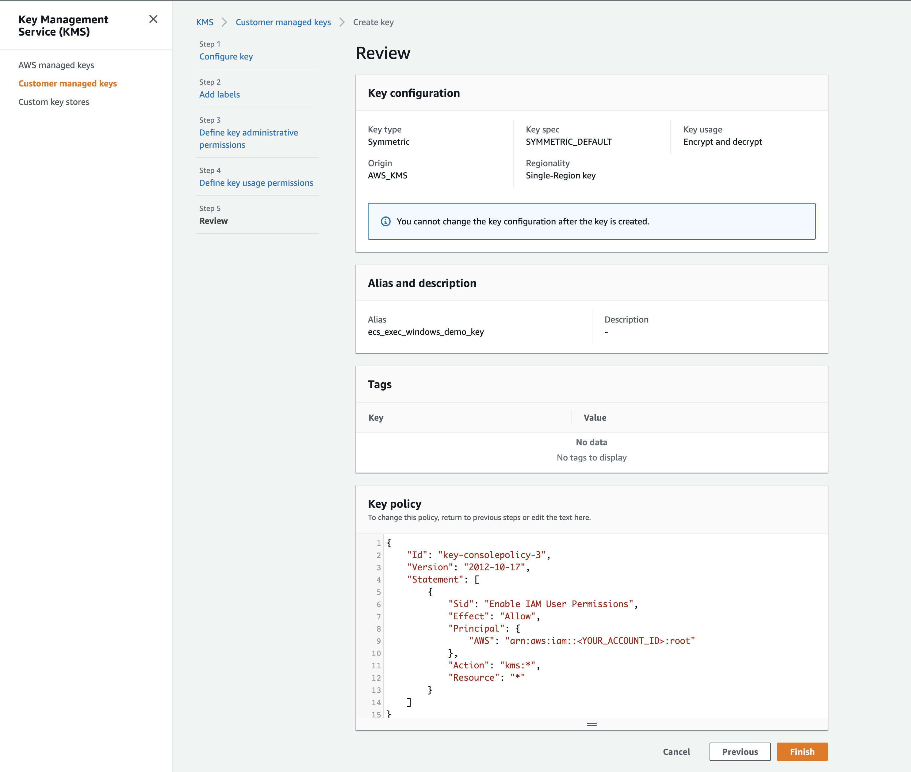 Key Management Service console key configuration