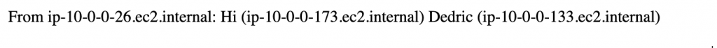 Output of microservices app showing random greetings and random name